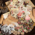 素材包梦中华尔兹系列复古英文花卉手帐便签装饰打底纸