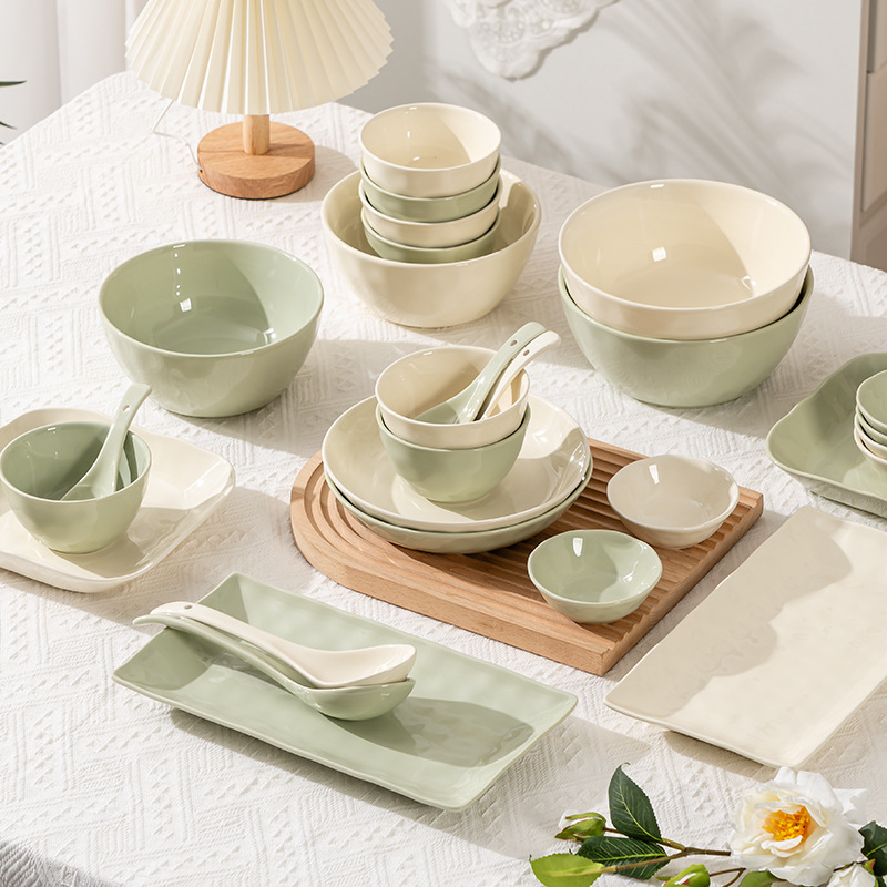 Ceramic bowls, light luxury, high appearance level, ins cream style household rice bowls, vegetable plates, tableware set wholesale details Picture