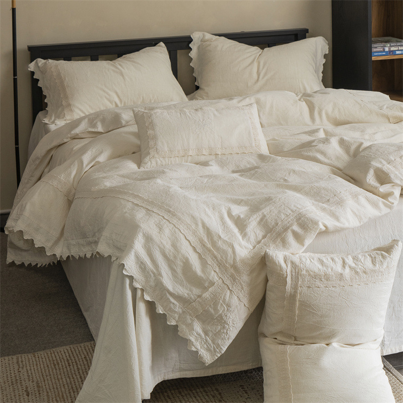 Fontainebleau - Light French Retro A-class Linen All-Cotton Four-piece Set for Homestay Heavy Industry Lace Cotton and Linen Bedding