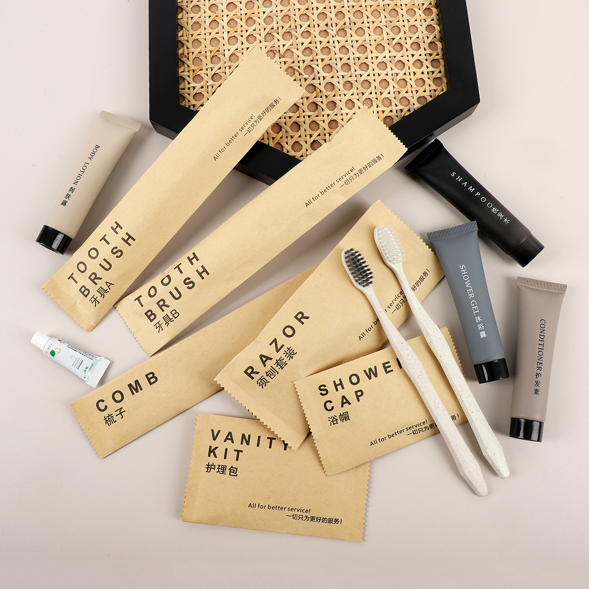 A complete set of disposable toiletries for hotels and homestays, travel hotels, household disposable toothbrushes, toothbrushes and slippers details Picture