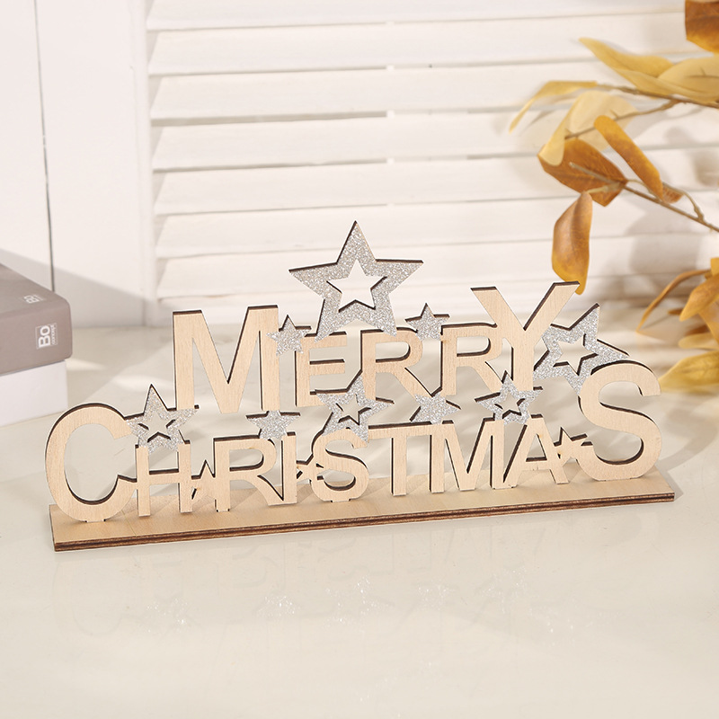 圣诞节装饰原木质英文字母牌merryChristmas桌面摆件圣诞树挂饰