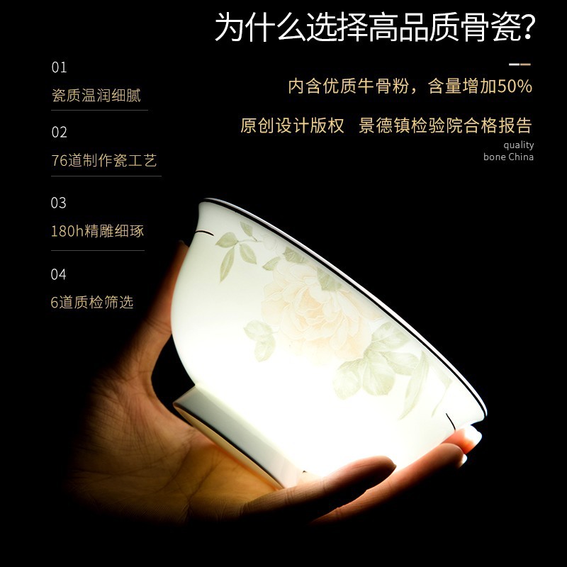 Dish Home Jingdezhen Light Luxury Bone China Tableware Set Ceramic Bowl Dish Dish Chopsticks Gift Wholesale details Picture