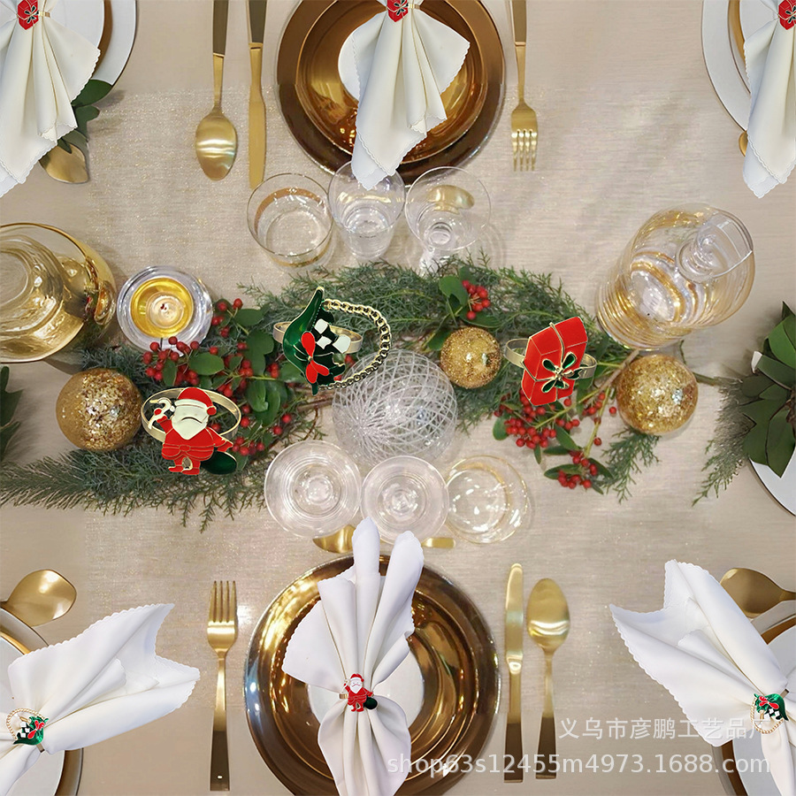 Christmas small quantity in stock, cross-border Christmas flower baskets, napkins, day gatherings, hotels, home decoration, napkin buckles, table decoration, napkin rings, tissue fixed buckles Application Scenario