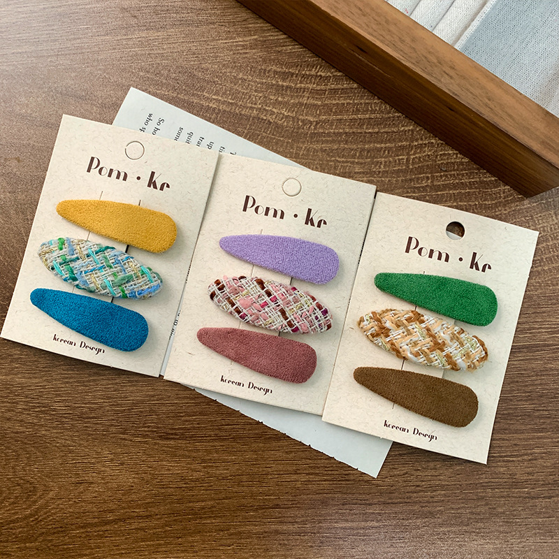New color wool hairpin braided water drop children's bb clip set of three little girl side bangs clips Specification image