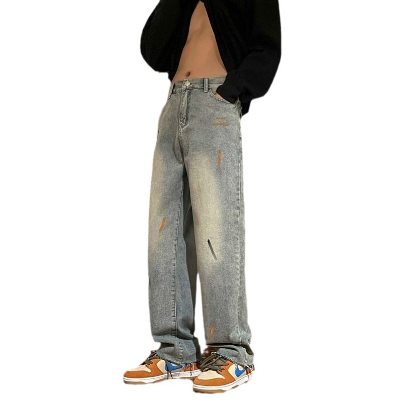 牛仔裤男士直筒休闲/男装/牛仔裤/男士裤子/男牛仔裤白底实物图