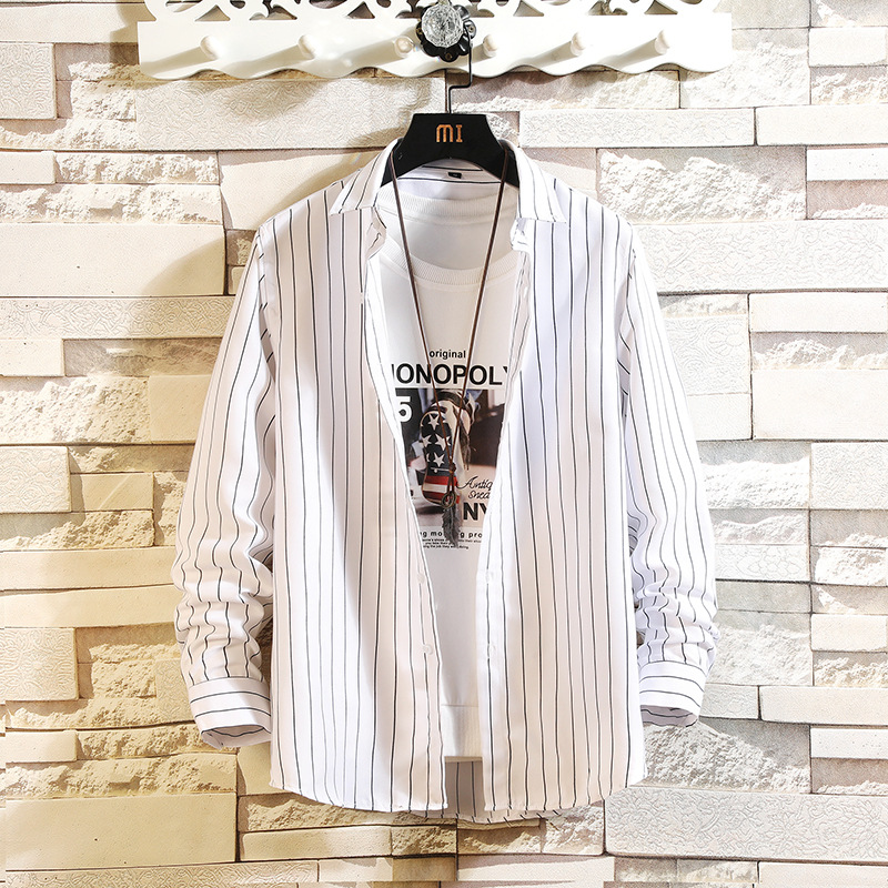 Long-sleeved shirt men 2023 new style casual striped shirt men's trendy and fashionable young men's shirt one-piece consignment details Picture