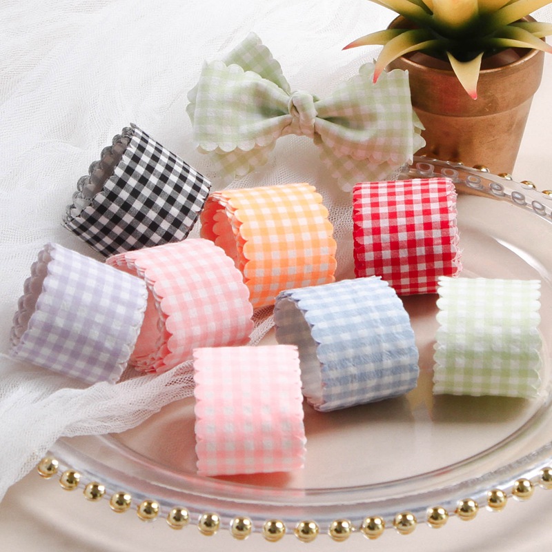 Korean Version Of Wavy Border Summer Macaron Plaid With Diy Bow Baked Flowers Dress Decorative Ribbon Specification drawing