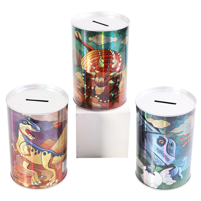 Self-owned brand dinosaur piggy bank, personalized round bucket, only in, no out, children's piggy bank, creative decorative item, Kulomi co-branded loose change storage box details Picture