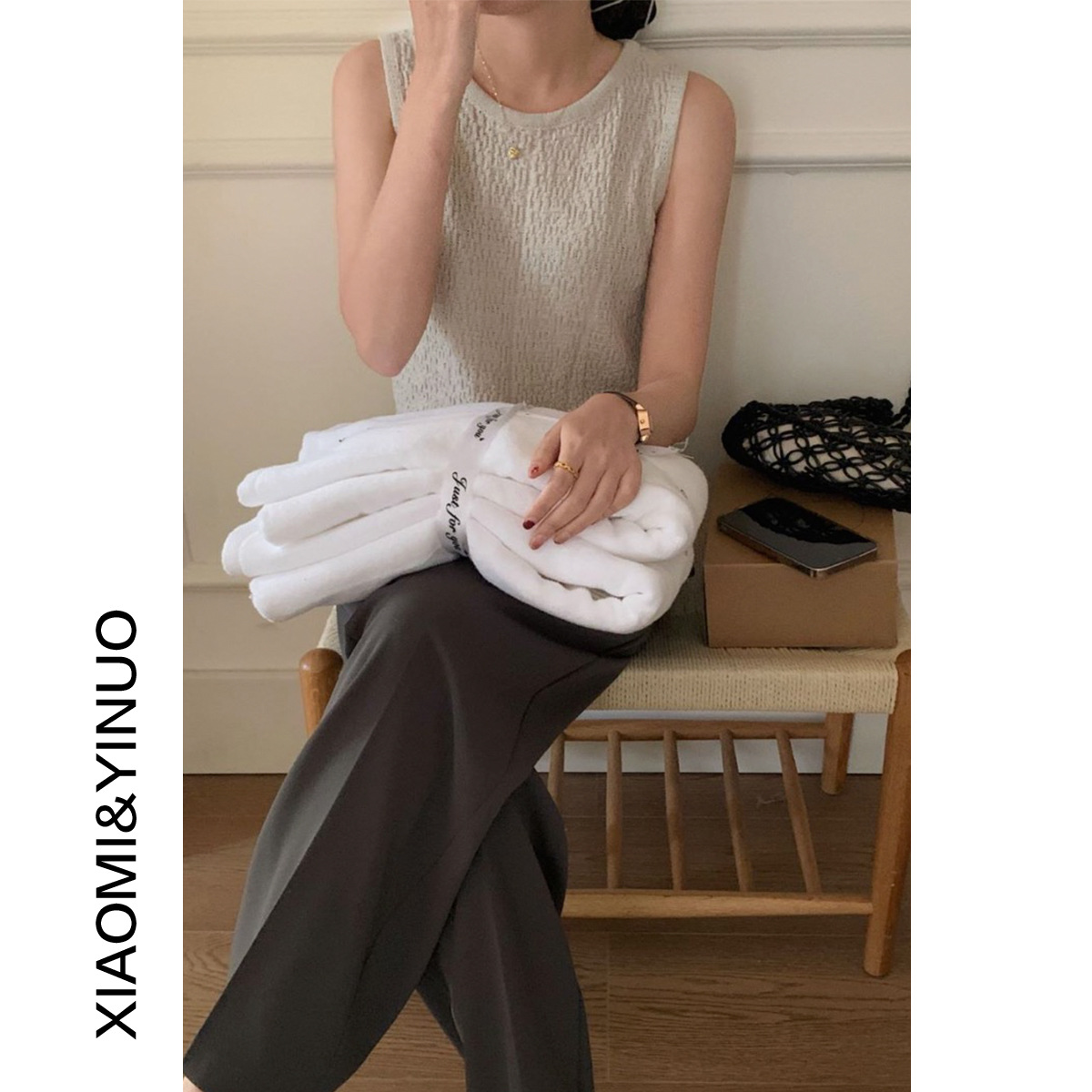 【欧凡】9126气质针织背心女2023春夏季新款肌理感设计短款小马甲