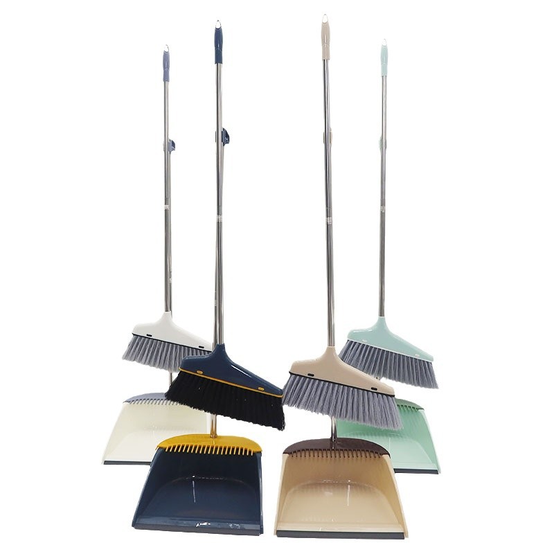 Multi-color broom and dustpan combination cleaning tool, plastic broom, household splicing rod, easy to store, stainless steel rod Item Picture