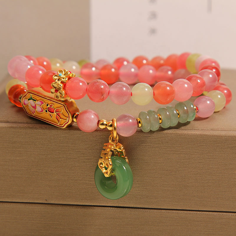 Colorful Yanyuan agate crystal multi-layer bracelet for women, light luxury, niche and exquisite Dongling jade abacus beads peace pendant bracelet details Picture