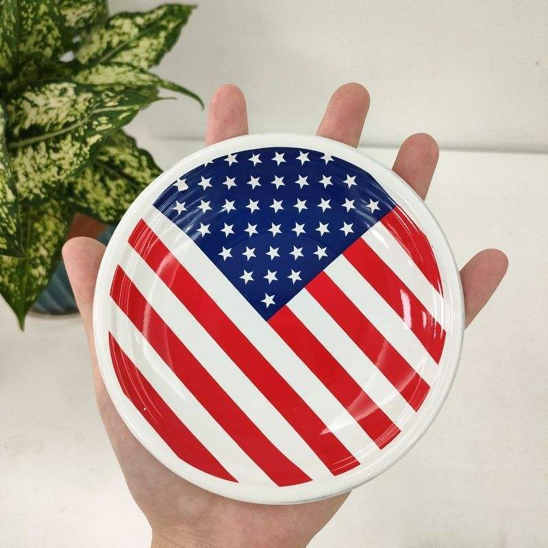 厂家直销高品质星条搪瓷碟子美国国旗图案杯碟支持设计logo图案详情图3