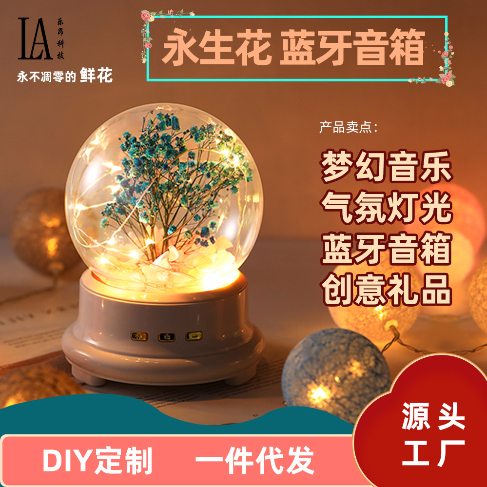 Creative Gift Home Bluetooth Small Speaker Dream Music Atmosphere Light Double Valentine Gift Immortal Flower Stereo