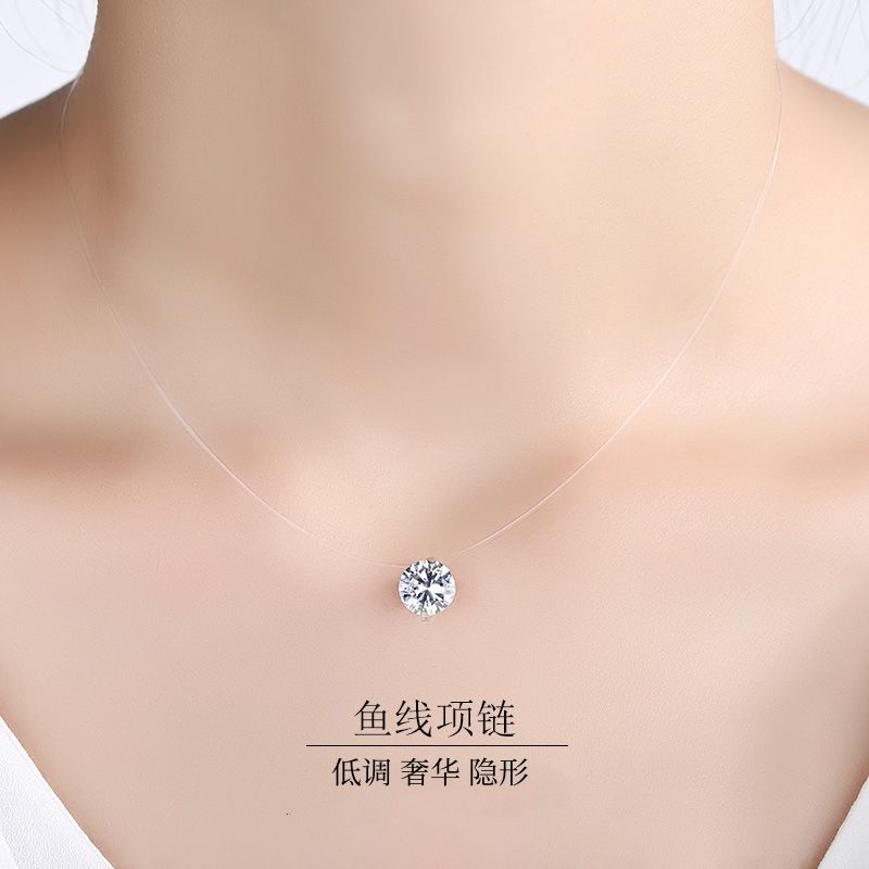 【 High Quality 】 Mermaid's Tear Invisible Necklace, Zircon Pure Silver Collarbone Chain, a Valentine's Day gift for your girlfriend details Picture
