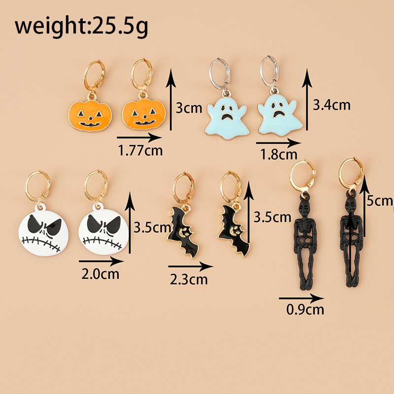 Halloween Pendant Ghostface Ghost Head Skull Skull Human Pumpkin Face Black Bat Dark Set Earrings Application Scenario