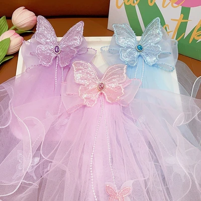 Children's Veil Bow Yarn Yarn Hairpin Girls Princess Dress Little Girls Super Fairy Back Of Head Streamer Hair Clip Hair Accessories