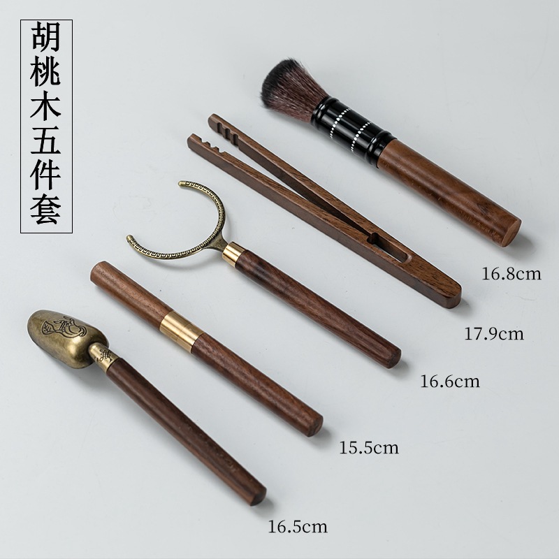 Ebony six gentlemen five-piece tea ceremony set copper tea holder tea spoon tea spade tea needle tea steak Kung fu tea ceremony accessories Specification drawing