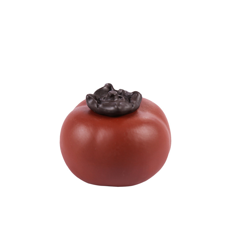 "Wishing everything goes well: Purple clay persimmon tea pet, exquisite tea set, small tea toy decoration, creative tea ceremony simulation fruit matching. Item Picture