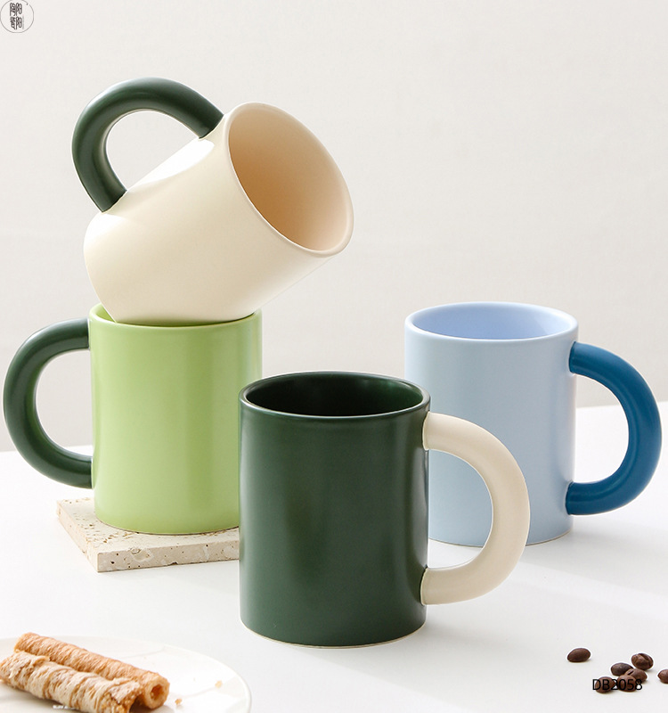 ins ceramic mug Nordic simple wind ceramic cup solid color custom logo creative splicing color water cup full figure
