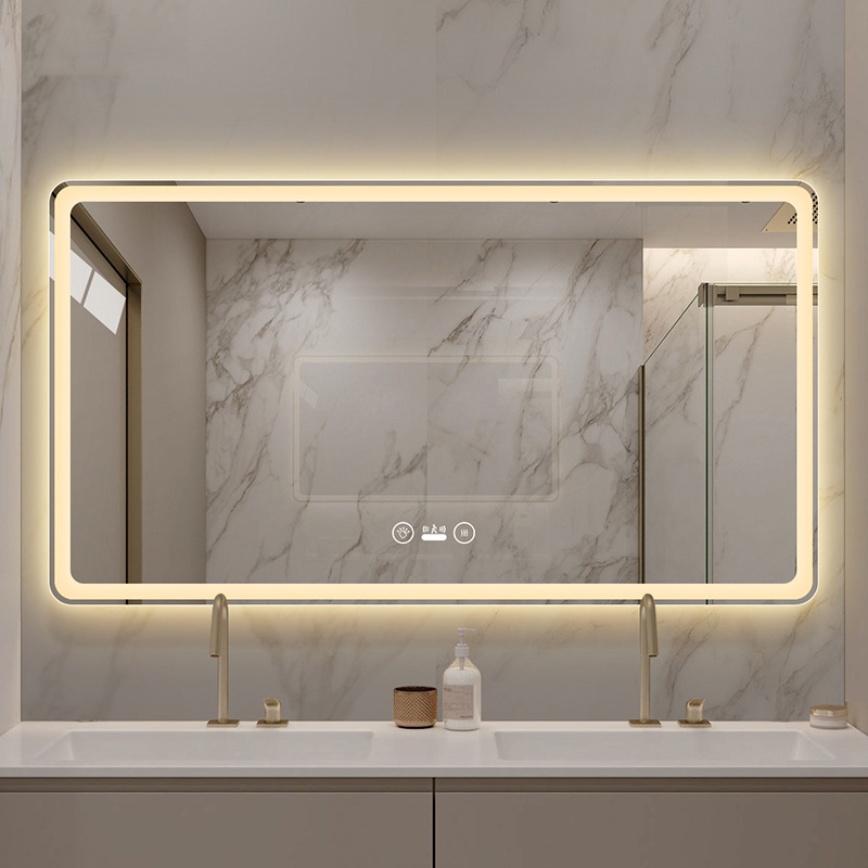 方形跨境智能镜子触摸屏壁挂防雾带灯LED卫生间智能浴室镜