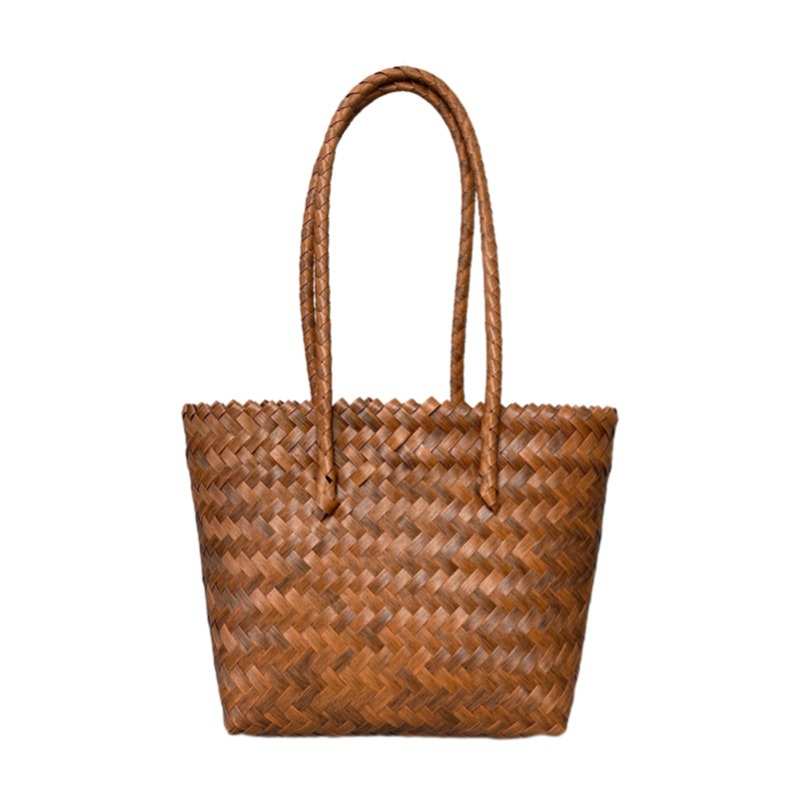 Imitation rattan and straw woven bag, versatile vegetable basket bag, long shoulder strap hand-woven bag, rattan handbag, single-shoulder backpack, women's bag Item Picture