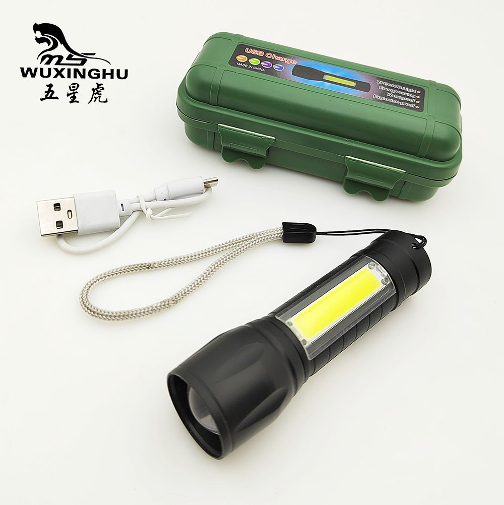 跨境爆款强光手电筒LED铝合金伸缩变焦USB充电户外远射电筒