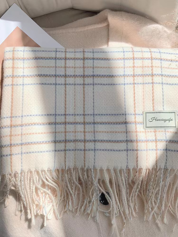 Pink Plaid Scarf Female Autumn Winter Advanced Sense 2023 New Korean Version Warm Thick Scarf Cape Specification drawing