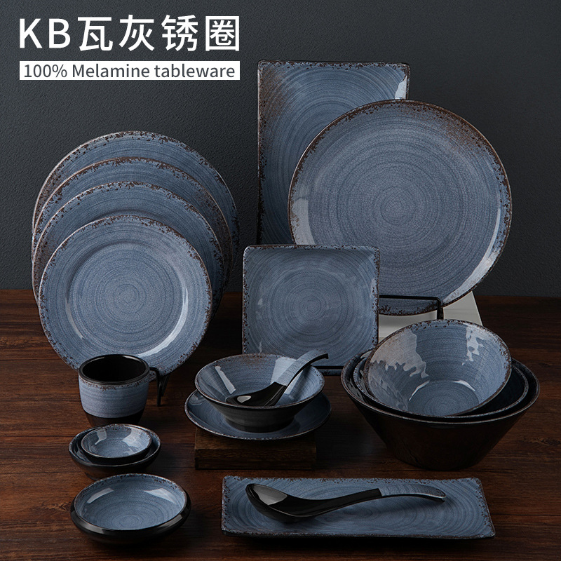 New imitation porcelain KB tile grey pattern melamine tableware factory direct sales melamine tableware