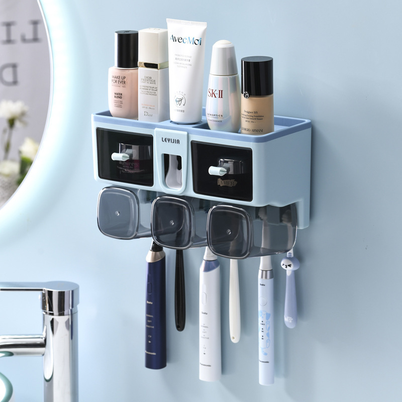 Transparent wall-mounted, non-perforated washbasin storage drawer toothbrush rack Application Scenario