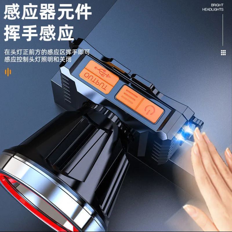 Induction headlamp, long-lasting strong light, ultra-bright, rechargeable outdoor fishing lamp, head-mounted miner's lamp, flashlight details Picture