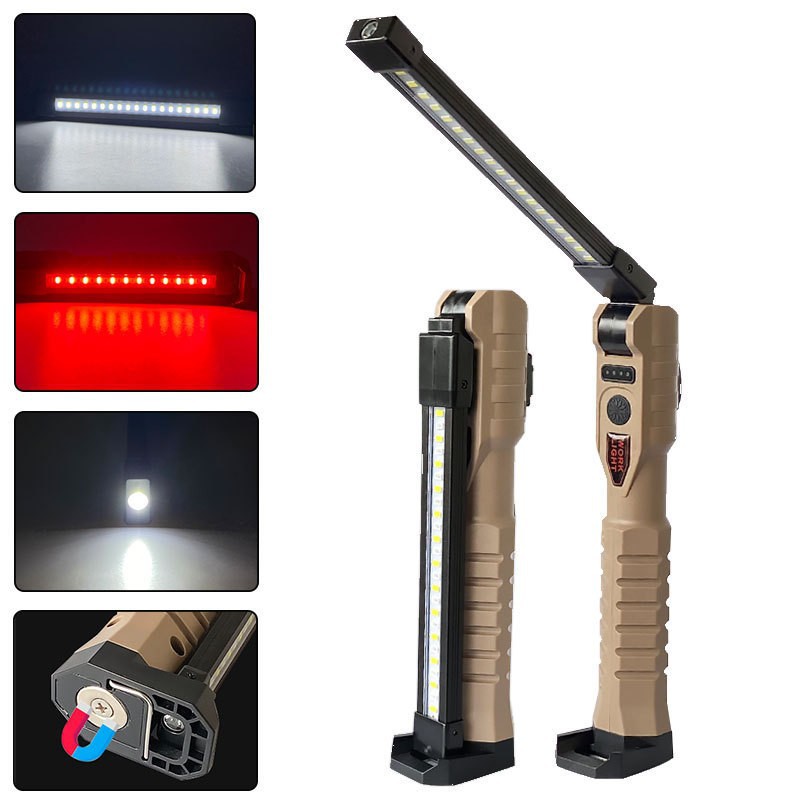 New handheld charging folding work light strong magnetic maintenance light red warning light magnetic LED portable flashlight full figure