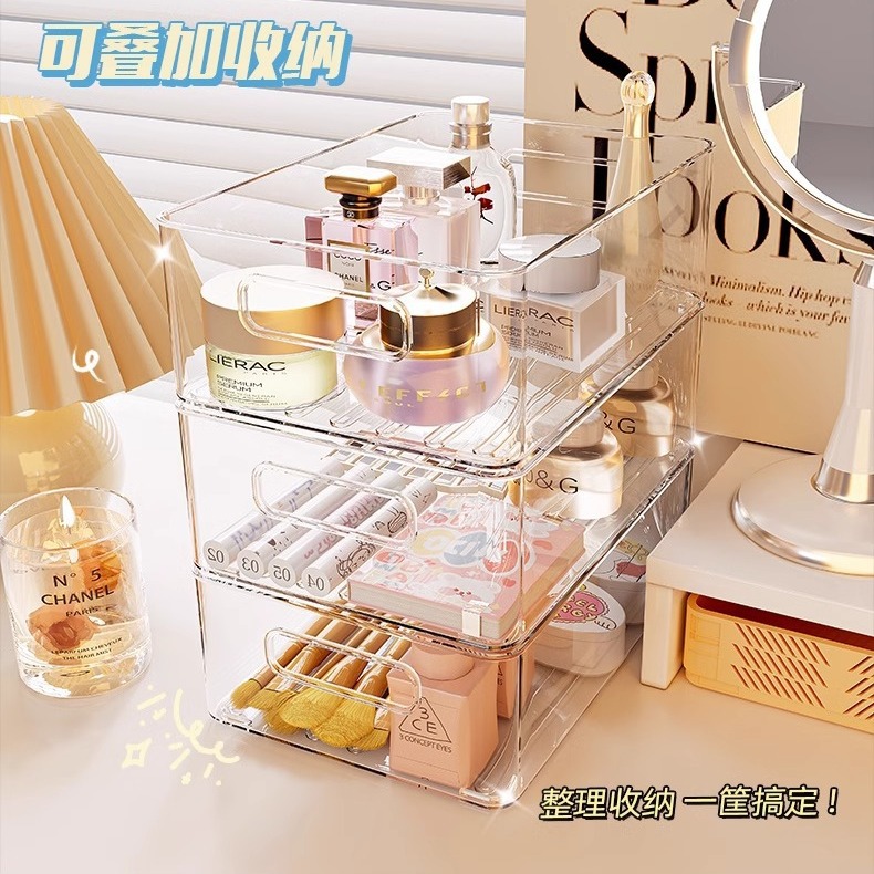 Acrylic desktop transparent storage box, stackable jewelry and cosmetics organization box, acrylic sundries storage basket details Picture
