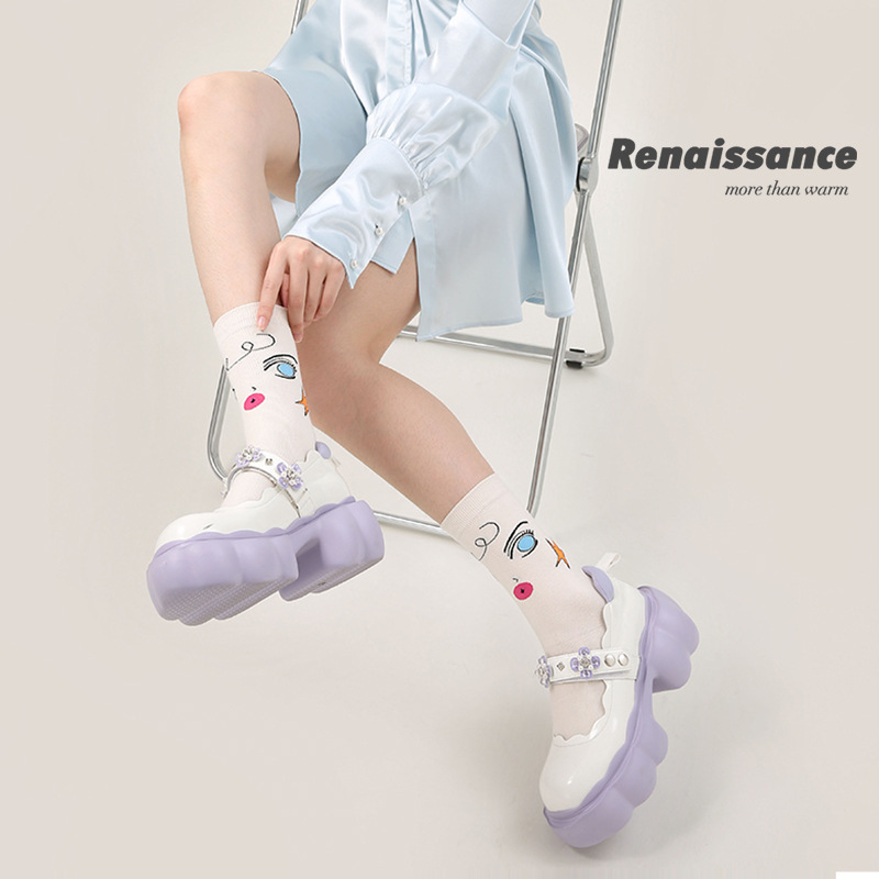 Renaissance Original Women's Socks Vintage Striped Mid-Tube Socks Hipster Socks Cotton Simple Ins Trend Brand Boneless Socks Woman ❤ details Picture