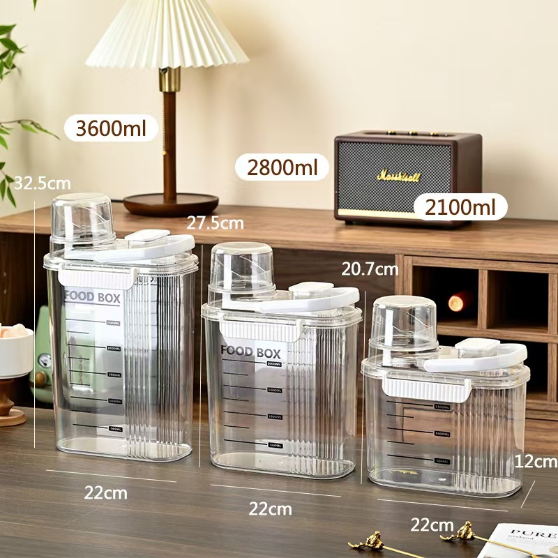 Portable sealed cans for grains and cereals, kitchen storage boxes, transparent rice buckets, vacuum storage cans for snacks and tea details Picture