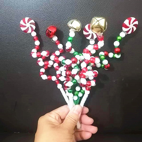 Christmas candy bar plugin INS Decorative creative two-color windmill twisted lollipop bell beaded candy bead string details Picture