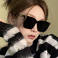韩版时尚黑色太阳镜复古方形大框米钉墨镜ins男女高级感街拍眼镜图