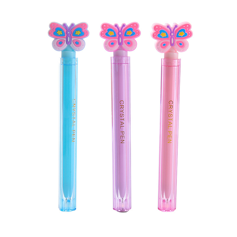Crystal double-pen butterfly gel Pen Creative Stationery Double-tube student gel pen Specification image
