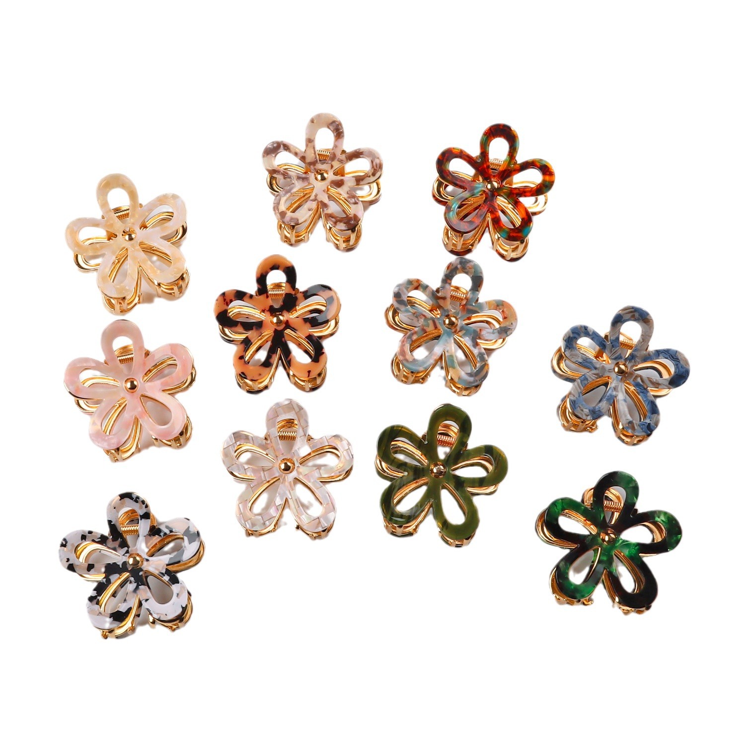Golis Artistic and light luxury style multi-color flower hair clips, metal material fashionable hair accessories, women's exquisite and versatile grab clips Item Picture