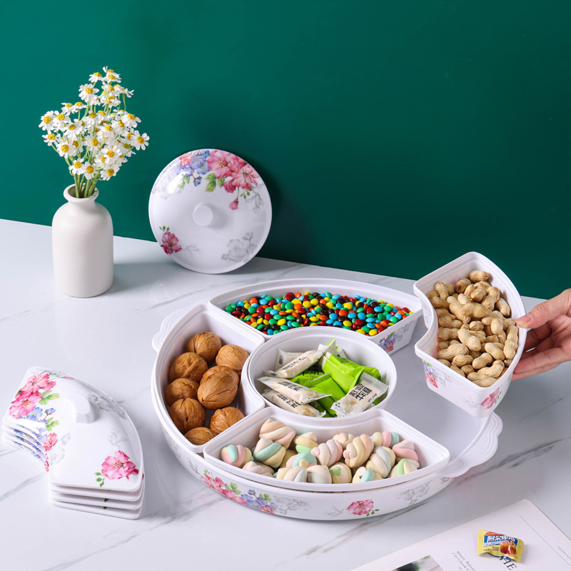 New Plastic Household Creative Nut Plate With Lid Partition Plastic Seal New Chinese Fruit Plate Printing Specification drawing