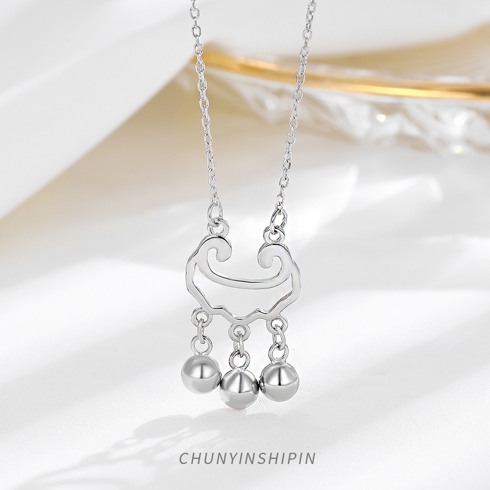S925 Sterling Silver Ruyi Peace Lock Necklace Chic National Style Simple Collarbone Chain National Fashion Personality Jewelry Women's Accessories