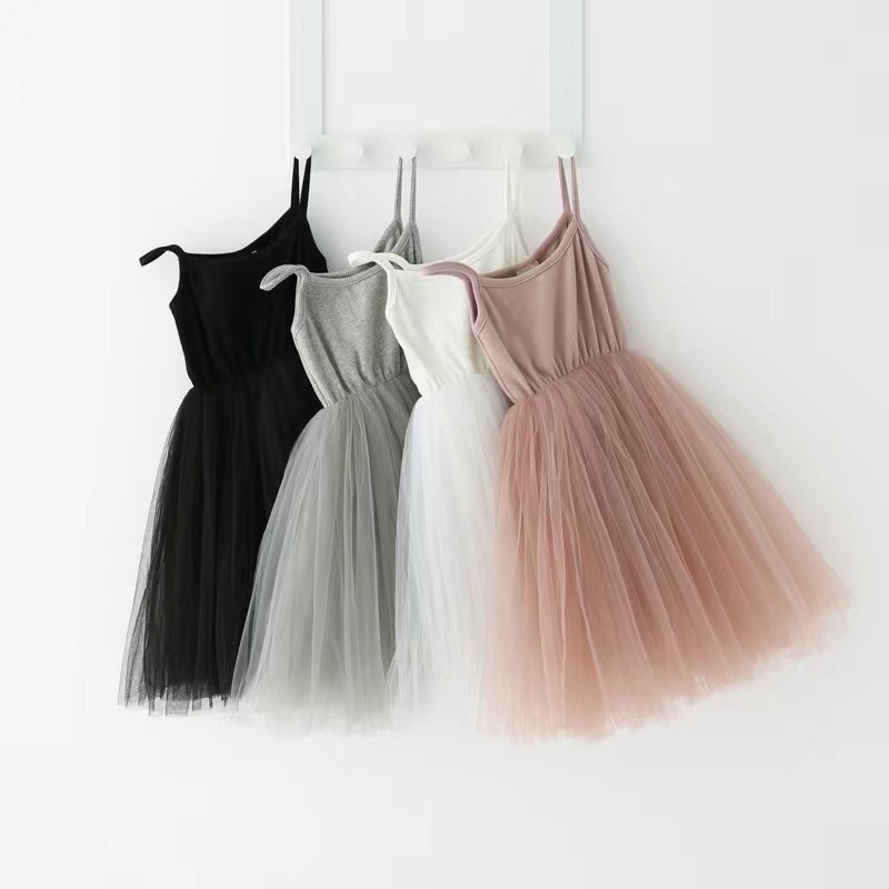 Summer new girls' fashion dress, children's halter top, solid color princess dress, gauze dress, threaded ice silk dress