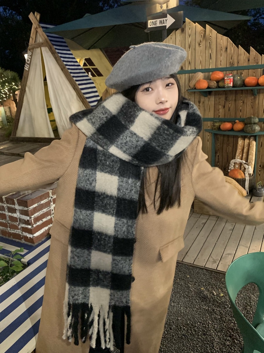 Yu Shuxin With The Korean Version Of The Classic Plaid Scarf Female Winter Hundred Imitation Cashmere Dual-Purpose Thick Warm Shawl details Picture