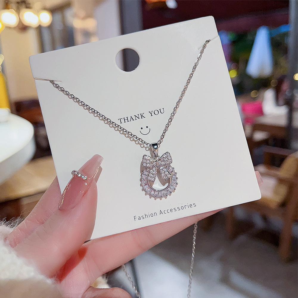 Small Superflash Zircon Pendant Japan And South Korea Fashion Accessories New Collarbone Chain Choker Light Luxury Bow Titanium Steel Necklace Specification drawing