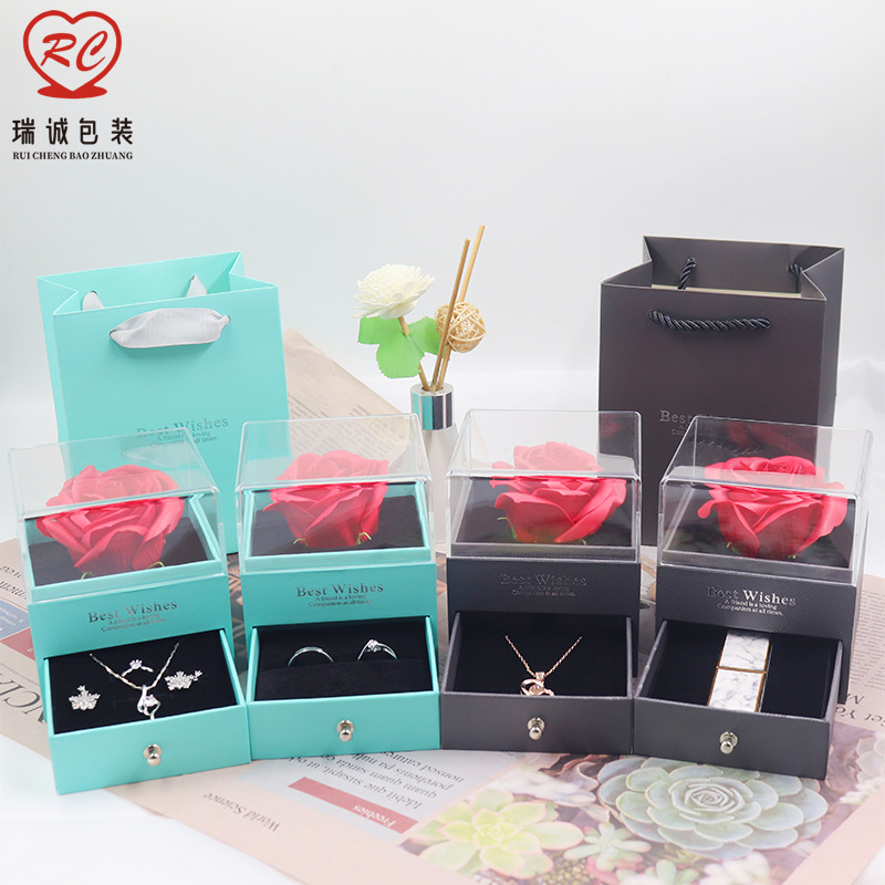 Eternal flower box, Valentine's Day gift box, transparent acrylic box, stud earrings, necklace pendant box, couple ring box Application Scenario