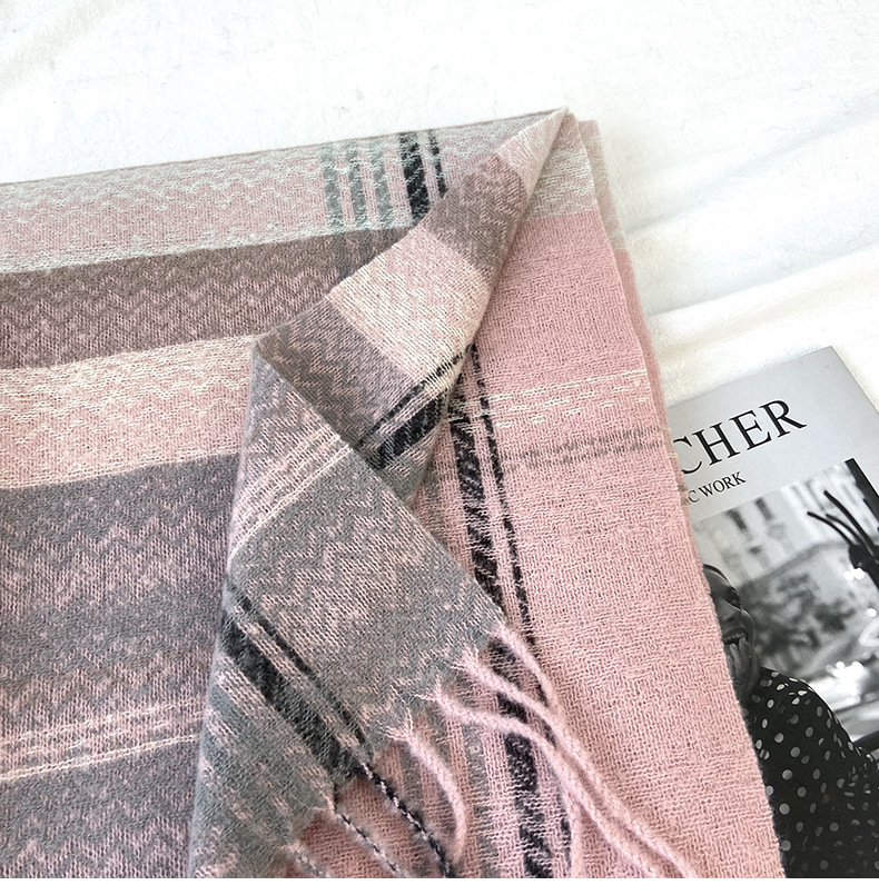 围巾女秋冬季跨境高级感仿羊绒格子流苏披肩学生加厚保暖围脖批发详情36