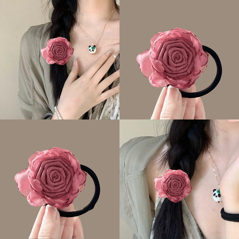 New Chinese-style dry rose hair tie and headband for women, braided hair at the back of the head, retro hair tie and headband
