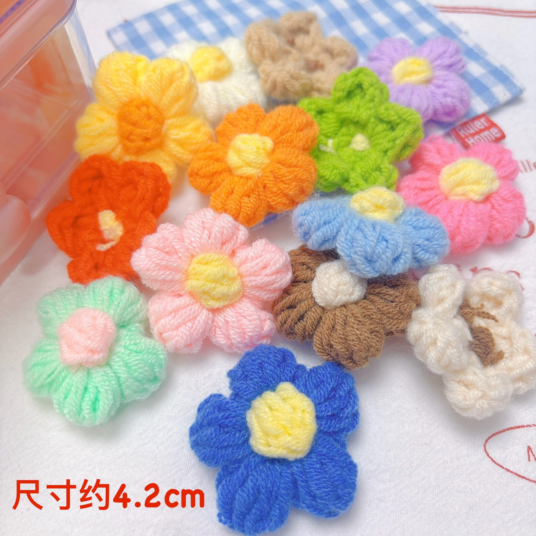 彩色针织泡芙小花配件毛线编织花朵diy儿童服装鞋袜帽子发夹配饰详情4