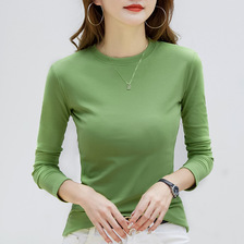韩版秋季修身显瘦圆领长袖女T恤打底衫天猫京东跨境货源一件代发