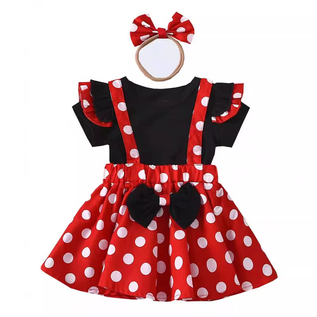 2024 Popular girls' princess dress, stylish and cute polka dot mesh chiffon dress, girls' dress, children's short skirt set Item Picture