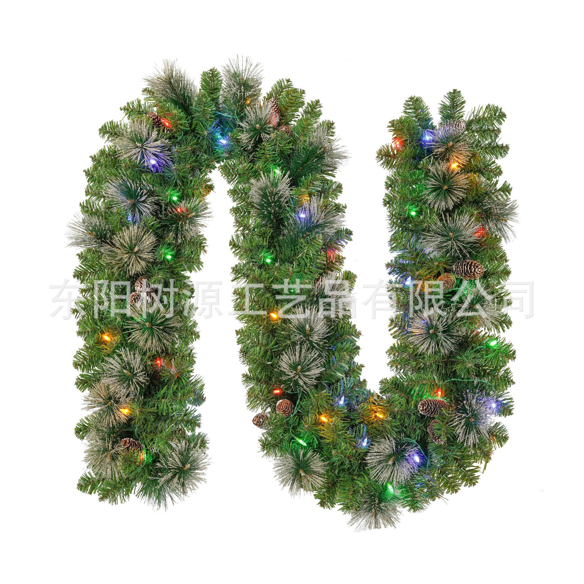 树源 PVC加沾银粉松针搭配松果彩灯圣诞藤条 室内墙挂门挂装饰品